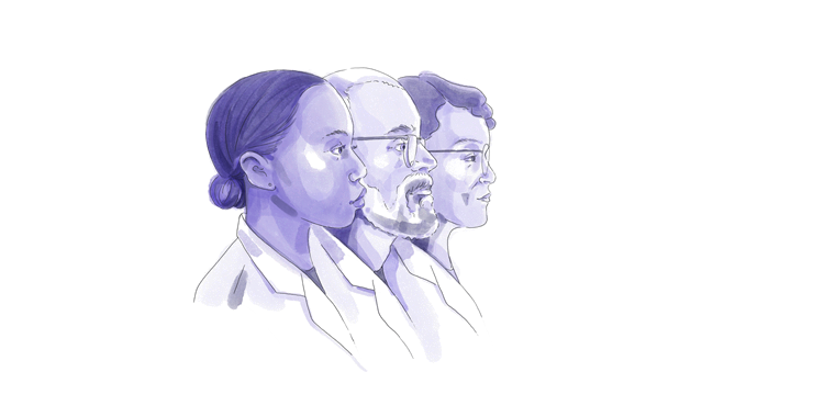 An illustration of three doctors standing in profile